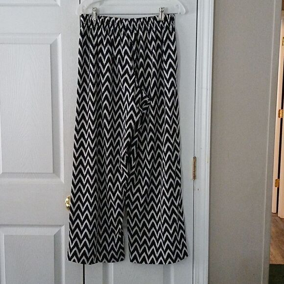 All Dazzled Up black white chevron lounge wide leg elastic waist  pants Sz 1X - Picture 4 of 7